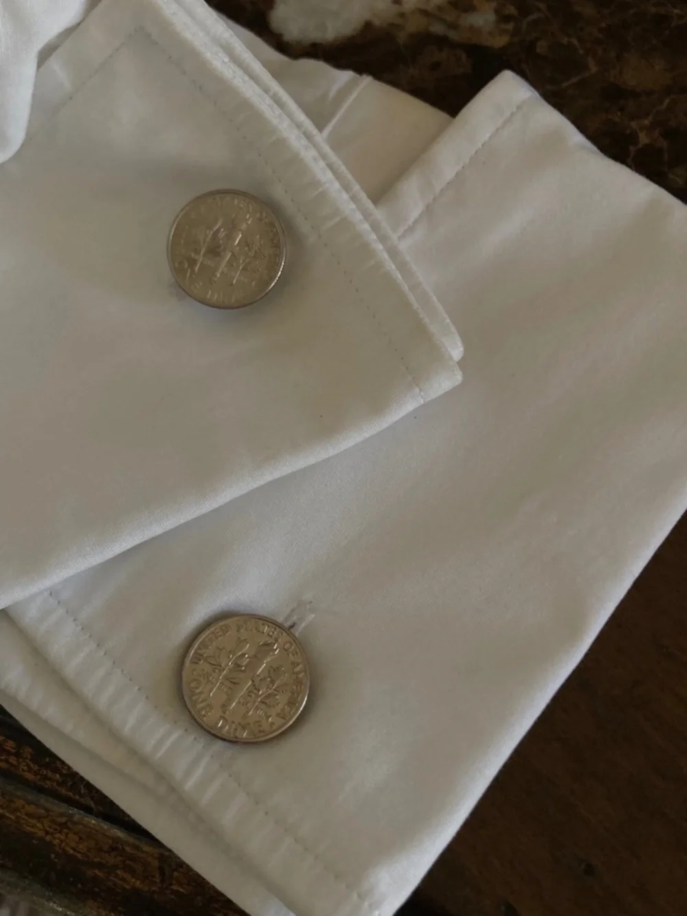 Handcrafted Coin Cufflinks & Stud Set–Roosevelt Dime–Vintage Snap Link Hardware.